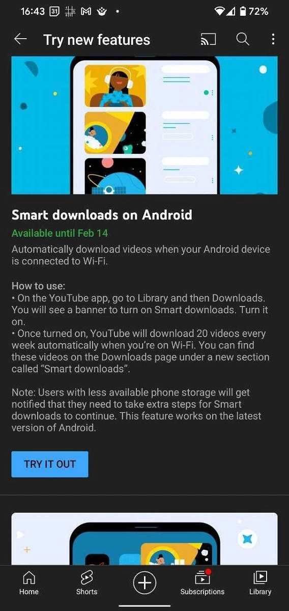Smart Downloads feature teased on Youtube for Android