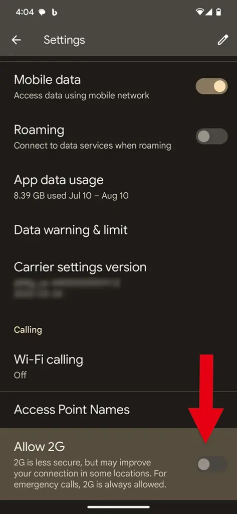 disable 2g