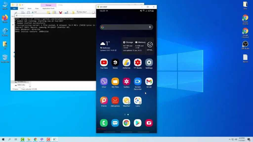 scrcpy mirror android via adb