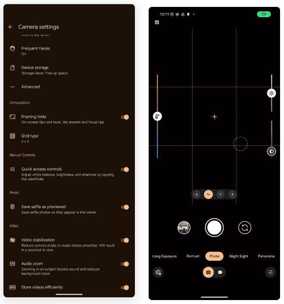 Quick access controls google camera