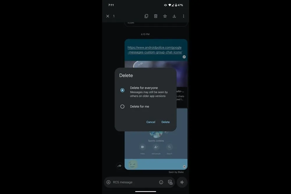 Google Messages delete